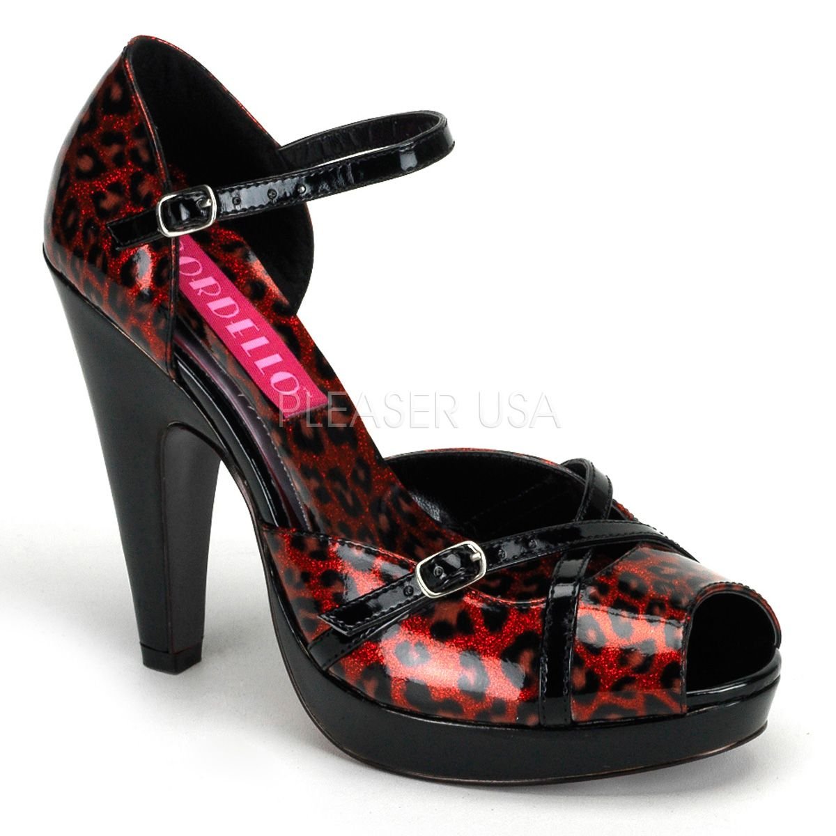Retro červené lodičky na podpatku CHEETAH-06G/R | CHEETAH-06G Pleaser