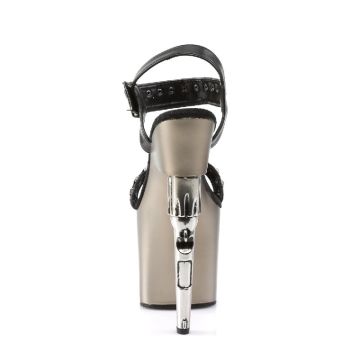 BONDGIRL-712 sexy boty na vysokém podpatku s vysokou platformou černá/cínová barva Pleaser - zezadu