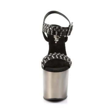 BONDGIRL-712 sexy boty na vysokém podpatku s vysokou platformou černá/cínová barva Pleaser - zepředu