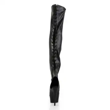 Černé matné sexy kozačky na podpatku DEL3017/B/PU | DELIGHT-3017 Pleaser - zezadu