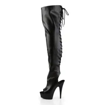 Černé matné sexy kozačky na podpatku DEL3017/B/PU | DELIGHT-3017 Pleaser - z vnitřku