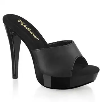 Černé kožené pantofle na podpatku CTAIL501L/BLE/M | COCKTAIL-501L Fabulicious