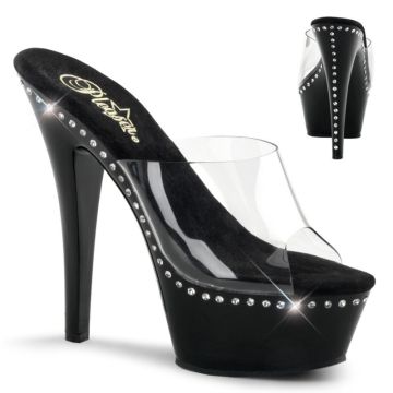 Černé sexy pantofle s ozdobnými kameny Pleaser KISS201LS/C/B