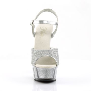 Stříbrné sandály na podpatku a platformě DEL609-5G/S/M | DELIGHT-609-5G Pleaser - zepředu Stříbrné sandály na podpatku a platformě DEL609-5G/S/M | DELIGHT-609-5G Pleaser - zepředu