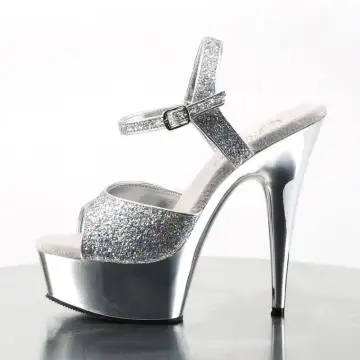 Stříbrné sandály na podpatku a platformě DEL609G/S/M | DELIGHT-609G Pleaser - z vnitřku