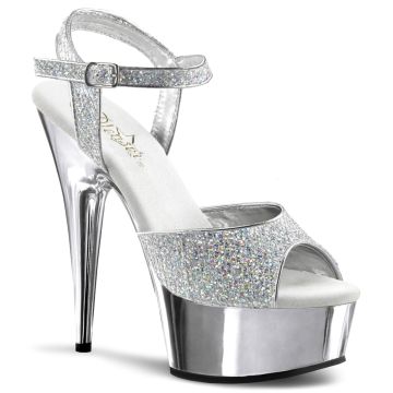 DELIGHT-609G | Stříbrné sandály na podpatku a platformě DEL609G/S/M Pleaser