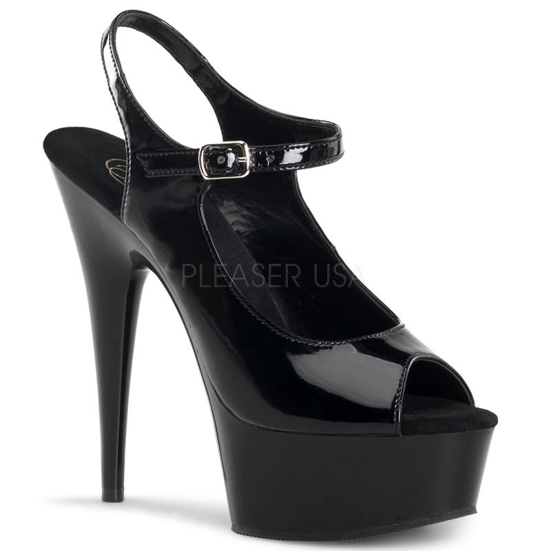 DELIGHT-621 Černá sexy obuv na podpatku a platformě