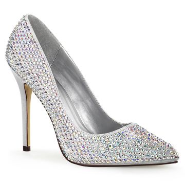 Stříbrné dámské lodičky na jehlovém podpatku AMUSE-20RS/SSA Pleaser