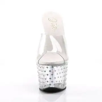 Průhledné luxusní pantofle na podpatku STDUS701/C/M | STARDUST-701 Pleaser - zepředu