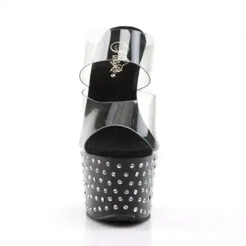Černé sexy pantofle se dvěma průhlednými pásky STDUS702/C/B | STARDUST-702 Pleaser - zepředu