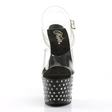 Černé sexy sandály STDUS708/C/B | STARDUST-708 Pleaser - zepředu Černé sexy sandály STDUS708/C/B | STARDUST-708 Pleaser - zepředu