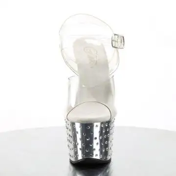 Stříbrné sexy sandály STDUS708/C/SCH | STARDUST-708 Pleaser - zepředu