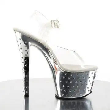 Stříbrné sexy sandály STDUS708/C/SCH | STARDUST-708 Pleaser - z vnějšku