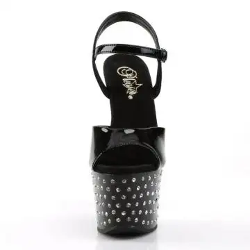 Černé luxusní sexy boty s kamínky Pleaser STDUS709/B/M | STARDUST-709 Pleaser - zepředu