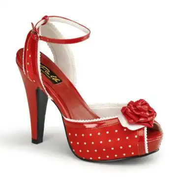 Červené retro sandálky na podpatku a platformě BETT06/R/SA | BETTIE-06 Pin Up Couture