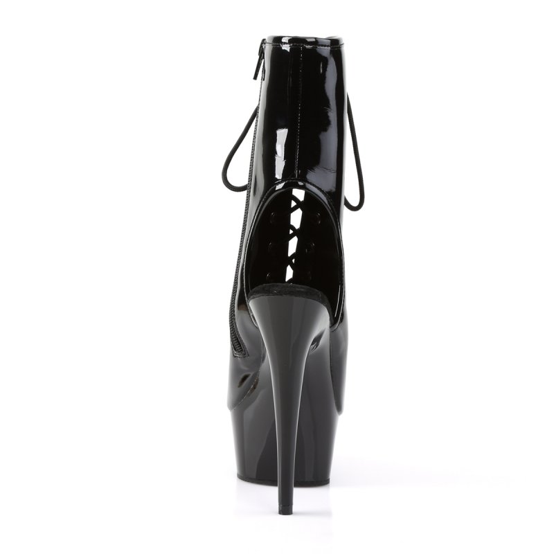 Černé lesklé kozačky s otevřenou špičkou a patou DEL1016/B/M | DELIGHT-1016 Pleaser - zezadu