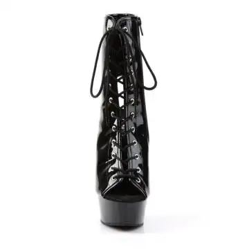 Černé lesklé kozačky s otevřenou špičkou a patou DEL1016/B/M | DELIGHT-1016 Pleaser - zepředu