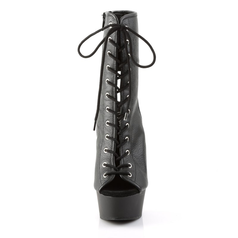 Černé matné kozačky otevřená špička a pata DEL1016/BPU/M | DELIGHT-1016 Pleaser - zepředu