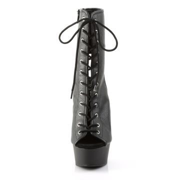 Černé matné kozačky otevřená špička a pata DEL1016/BPU/M | DELIGHT-1016 Pleaser - zepředu Černé matné kozačky otevřená špička a pata DEL1016/BPU/M | DELIGHT-1016 Pleaser - zepředu