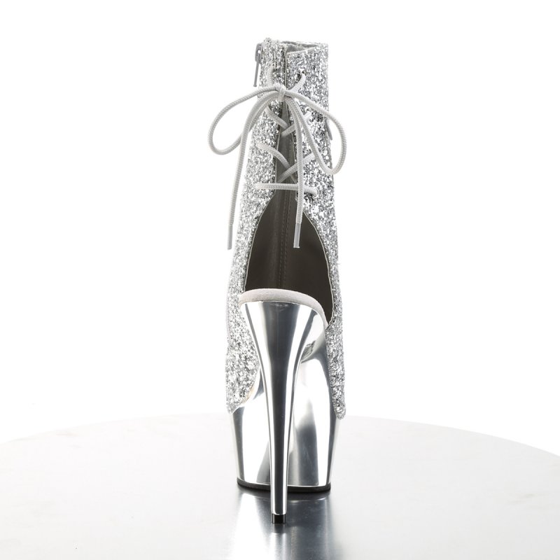 Stříbrné go-go boty s třpytkami DEL1018G/SG/SCH Pleaser | DELIGHT-1018G Pleaser - zezadu