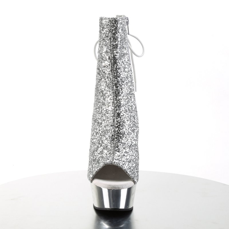 Stříbrné go-go boty s třpytkami DEL1018G/SG/SCH Pleaser | DELIGHT-1018G Pleaser - zepředu