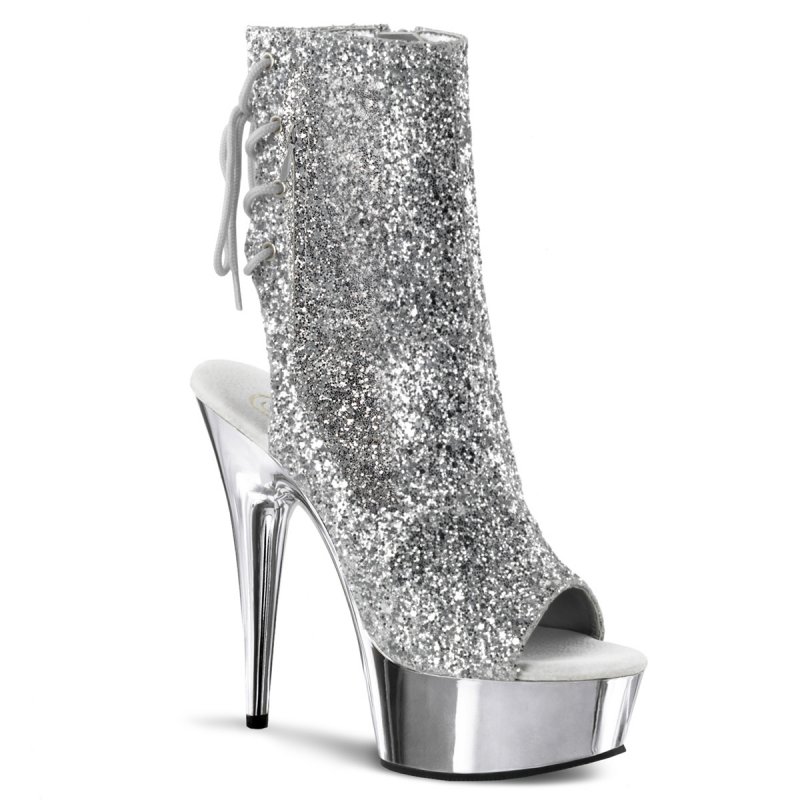 Stříbrné go-go boty s třpytkami DEL1018G/SG/SCH Pleaser | DELIGHT-1018G Pleaser