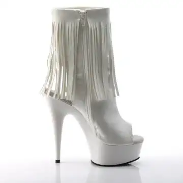 Bílé go-go kozačky s třásněmi Pleaser DEL1019/WPU/M | DELIGHT-1019 Pleaser - z vnějšku