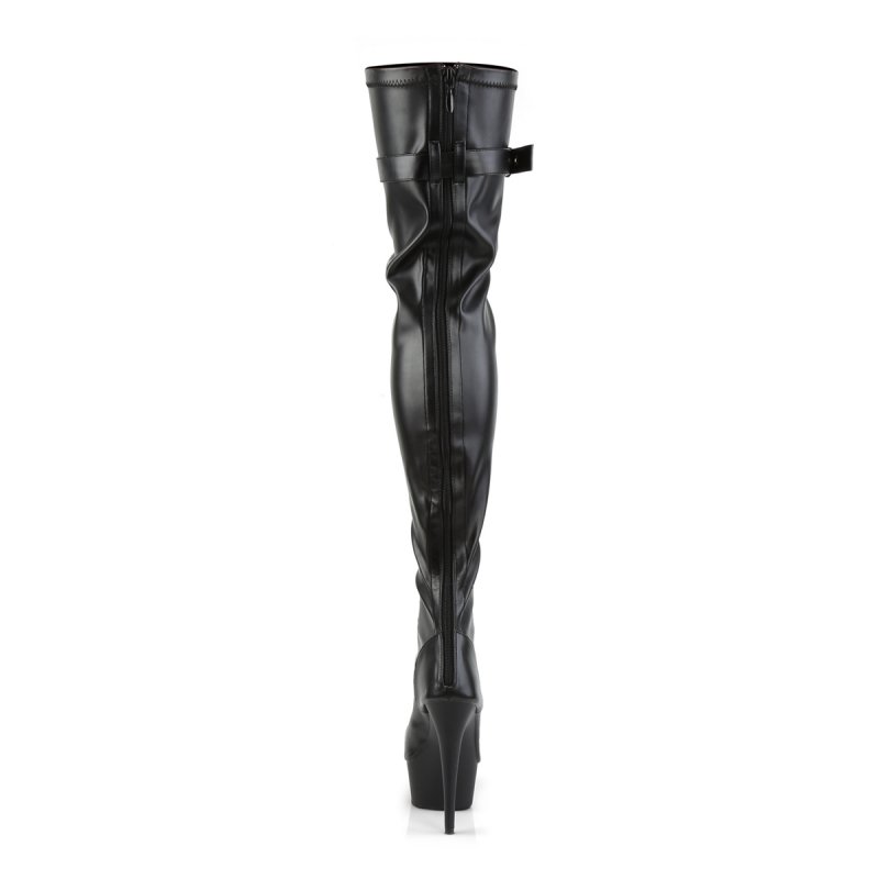 Černé sexy kozačky Pleaser DEL3025/BPU/M vysoké na stehna | DELIGHT-3025 Pleaser - zezadu