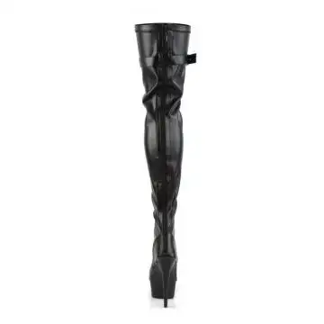 Černé sexy kozačky Pleaser DEL3025/BPU/M vysoké na stehna | DELIGHT-3025 Pleaser - zezadu