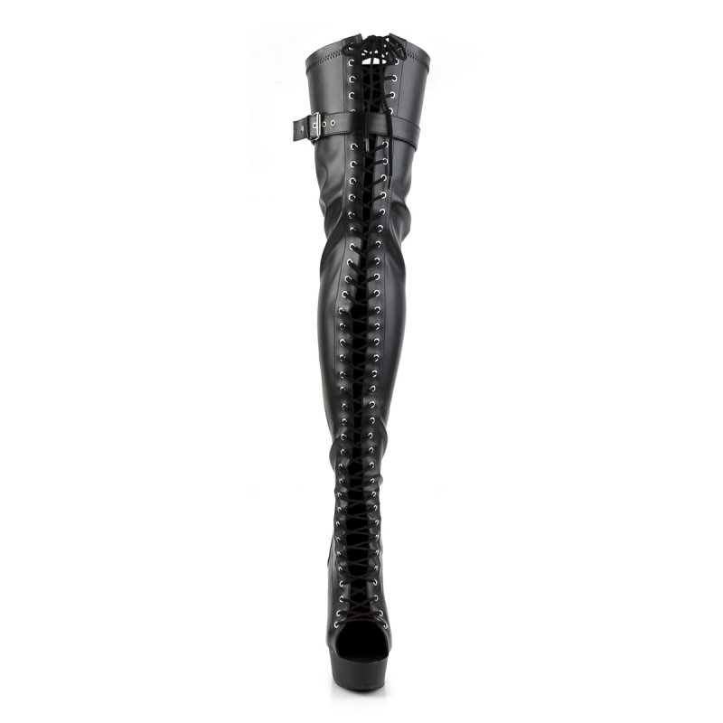 Černé sexy kozačky Pleaser DEL3025/BPU/M vysoké na stehna | DELIGHT-3025 Pleaser - zepředu