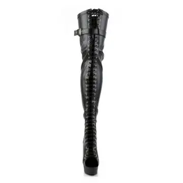 Černé sexy kozačky Pleaser DEL3025/BPU/M vysoké na stehna | DELIGHT-3025 Pleaser - zepředu