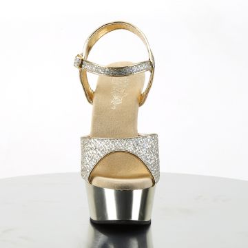 Zlaté sandály na podpatku a platformě DEL609G/G/M | DELIGHT-609G Pleaser - zepředu Zlaté sandály na podpatku a platformě DEL609G/G/M | DELIGHT-609G Pleaser - zepředu