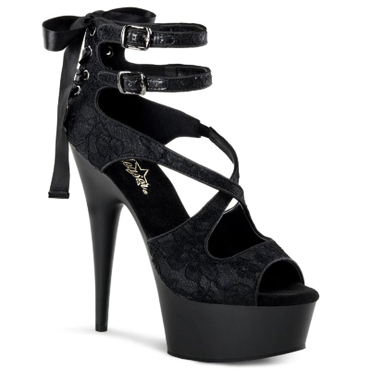 DELIGHT-678LC/BSA/M Černé páskové sexy boty | DELIGHT-678LC Pleaser