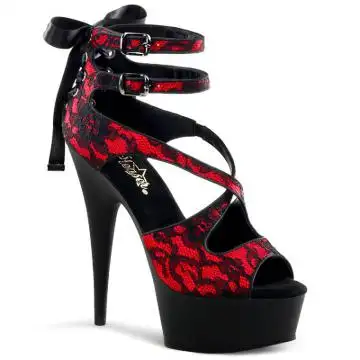 Černo-červené páskové sexy boty Pleaser DEL678LC/RSA/B | DELIGHT-678LC Pleaser