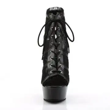 Černé sandály s krajkou pro gogo tanečnice DEL696LC/BM/M | DELIGHT-696LC Pleaser - zepředu
