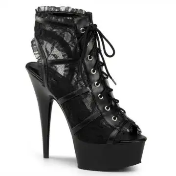 Černé sandály s krajkou pro gogo tanečnice DEL696LC/BM/M | DELIGHT-696LC Pleaser
