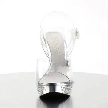Stříbrné luxusní sandálky na podpatku ELEG408/C/SCH | ELEGANT-408 Fabulicious - zepředu