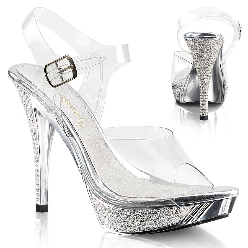 Stříbrné luxusní sandálky na podpatku ELEG408/C/SCH | ELEGANT-408 Fabulicious