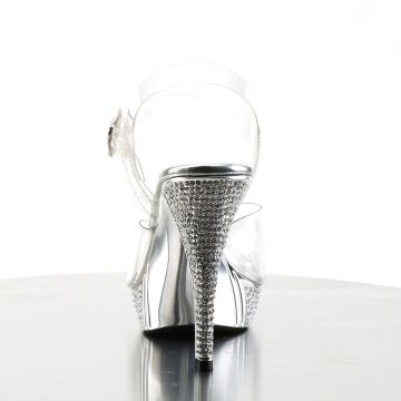 Stříbrné luxusní sandálky na podpatku ELEG408/C/SCH | ELEGANT-408 Fabulicious - zezadu Stříbrné luxusní sandálky na podpatku ELEG408/C/SCH | ELEGANT-408 Fabulicious - zezadu