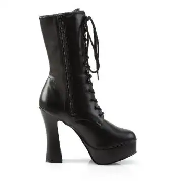 Černé matné kozačky na širokém podpatku ELE1020/B/PU | ELECTRA-1020 Pleaser - z vnějšku