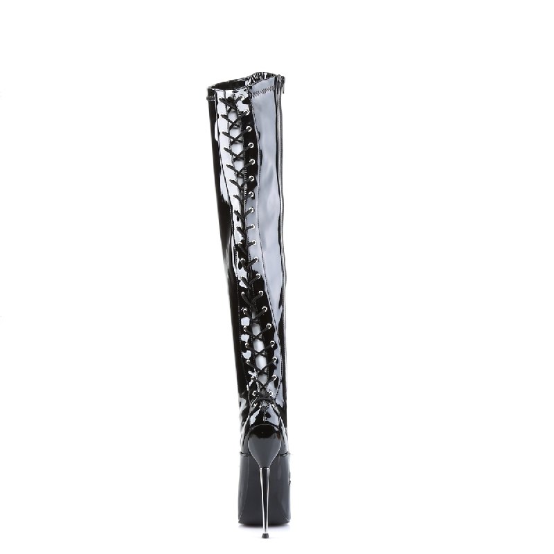 DAGGER-3060/B fetiš vysoké černé kozačky se zadním šněrováním | DAGGER-3060 Devious - zezadu