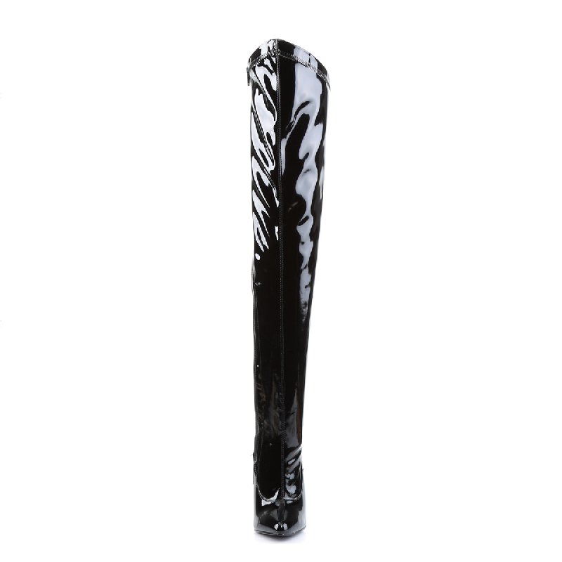 DAGGER-3060/B fetiš vysoké černé kozačky se zadním šněrováním | DAGGER-3060 Devious - zepředu