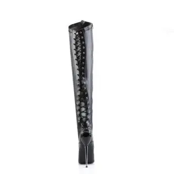 Černé matné fetiš kozačky na stehna DAG3060/B/PU | DAGGER-3060 Devious - zezadu