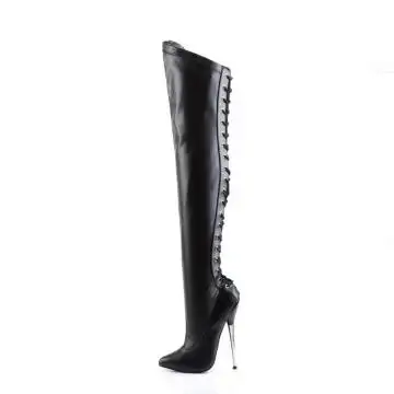 Černé matné fetiš kozačky na stehna DAG3060/B/PU | DAGGER-3060 Devious - z vnitřku