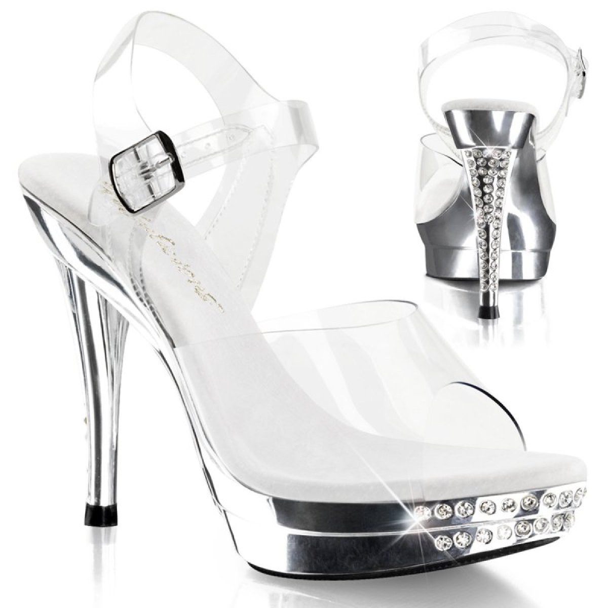 Stříbrné luxusní sandály GRACE408/C/SCH Fabulicious | GRACE-408 Pleaser
