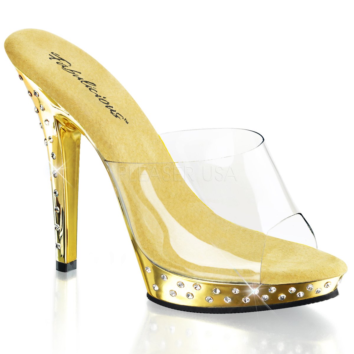 LIP-101SDT Luxusní zlaté sexy pantofle na podpatku ozdobné kameny