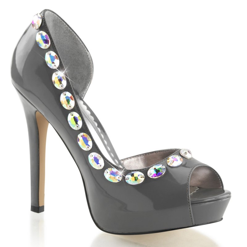 Luxusní šedivé lodičky na podpatku a platformě LUMINA-38/PW | LUMINA-38 Fabulicious