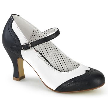 Boty na nízkém podpatku | Černobílé retro lodičky FLAP25/B-WPU Pin Up Couture