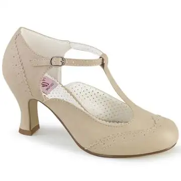 Krémové retro lodičky na podpatku FLAP26/CRPU | FLAPPER-26 Pin Up Couture