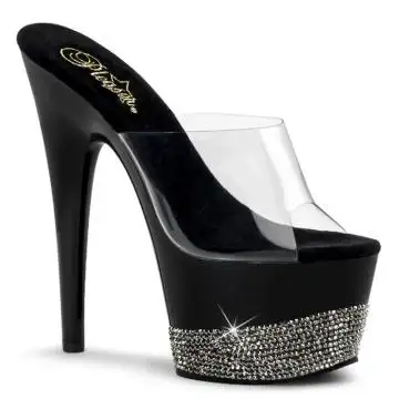 Černé sexy pantofle na podpatku a platformě ADO701-3/C/B-PW | ADORE-701-3 Pleaser